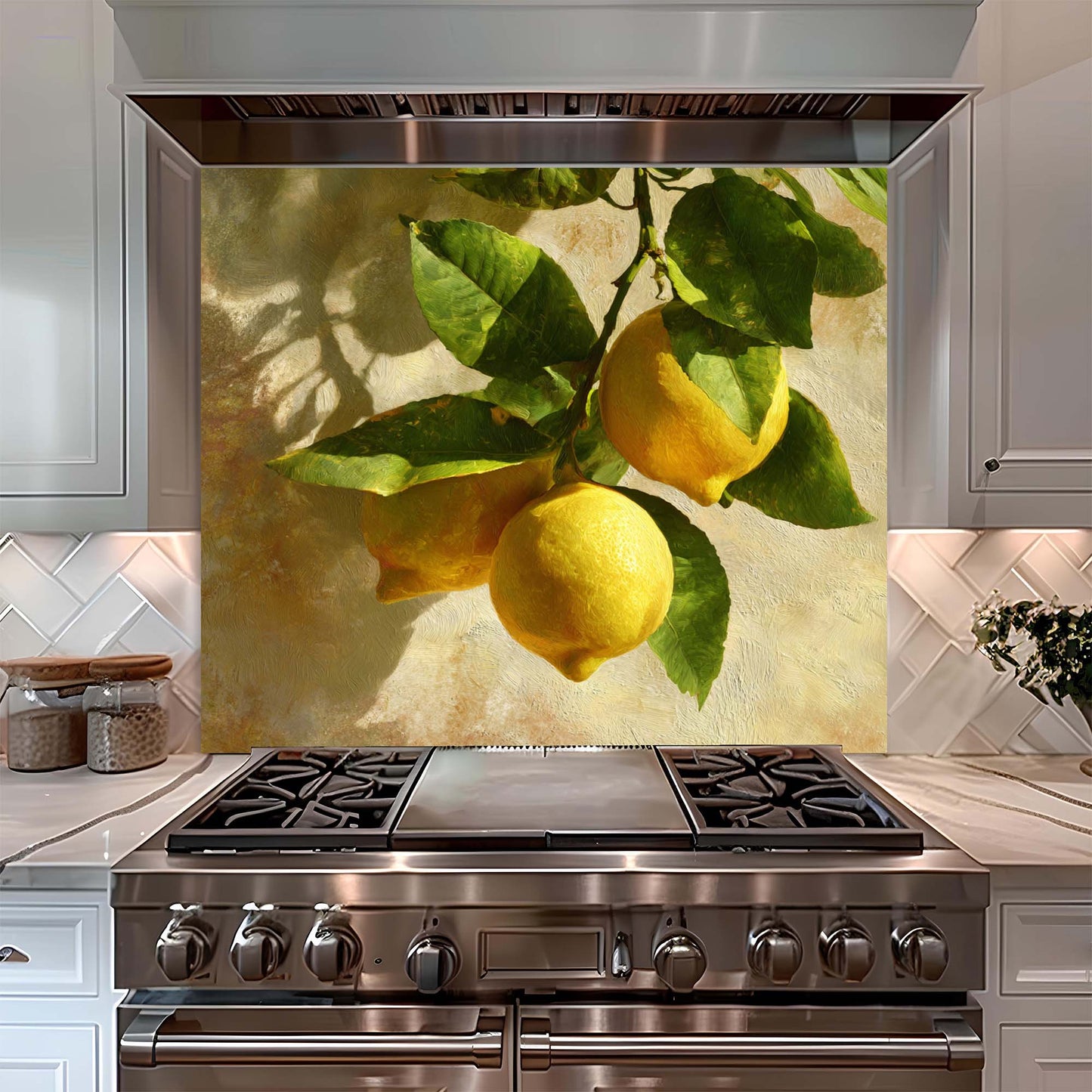 Amalfi Lemons – Tempered Glass Backsplash for Kitchen – Mediterranean Citrus Splashback