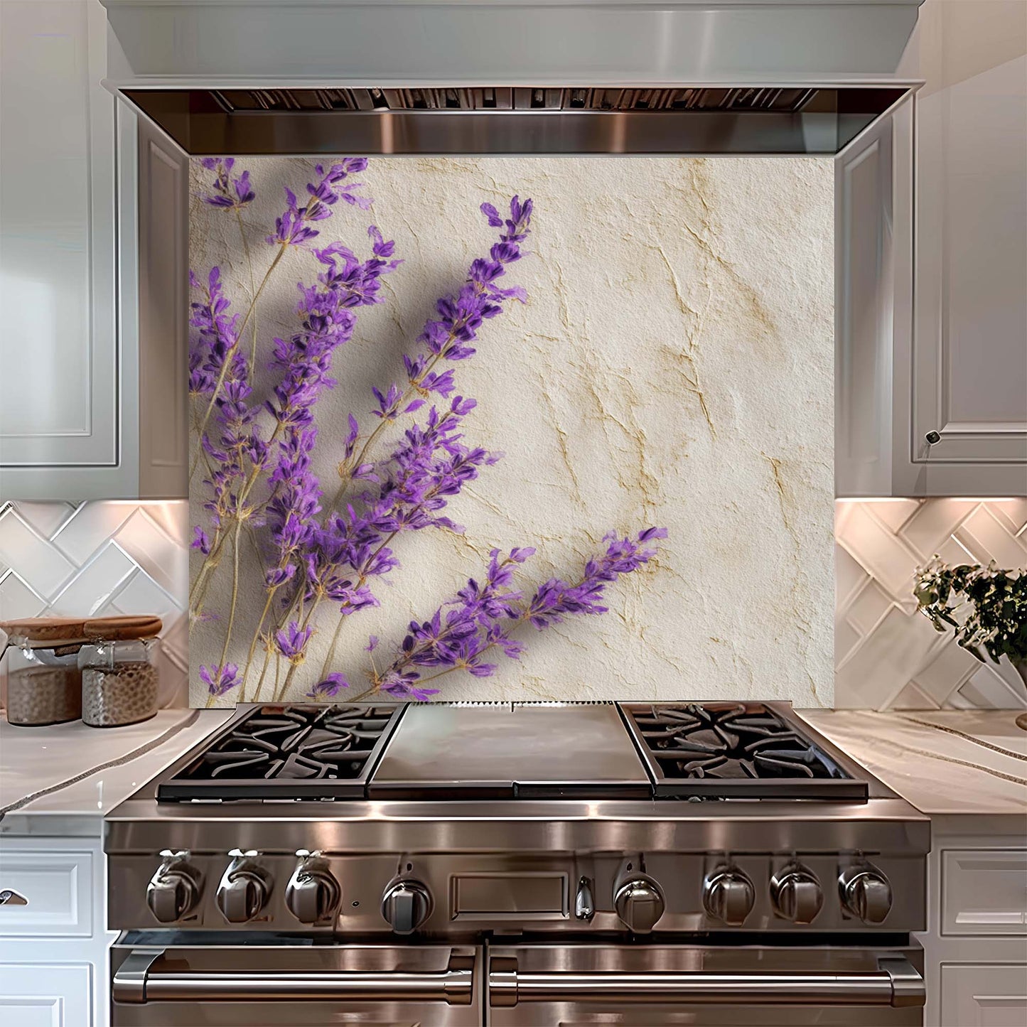 Provence Lavender – Tempered Glass Backsplash for Kitchen – Rustic Kitchen Splashback