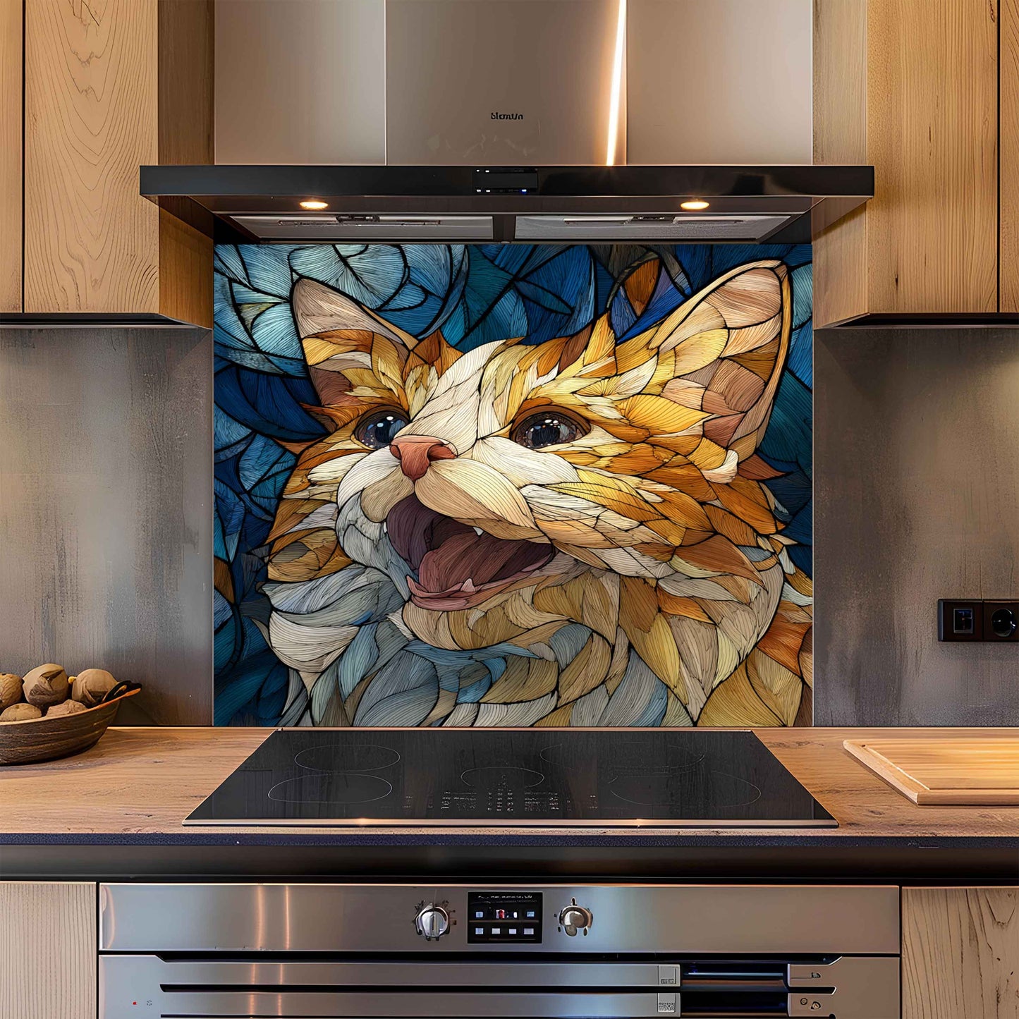 Whisker Joy Tempered Glass Backsplash – Mosaic Look Cat Art for Kitchen