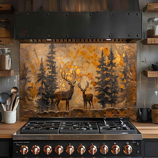 Copper Crest – Tempered Glass Backsplash for Kitchen | Stag & Forest Design Backsplash