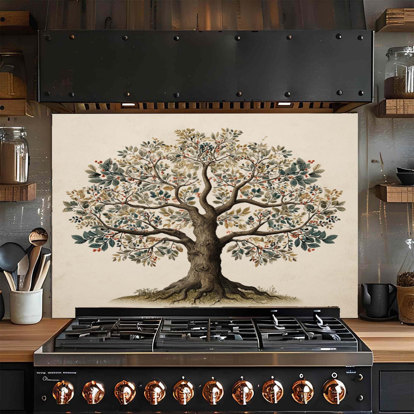 Fruit Root – Tempered Glass Backsplash for Kitchen | Botanical Tree of Life Backsplash