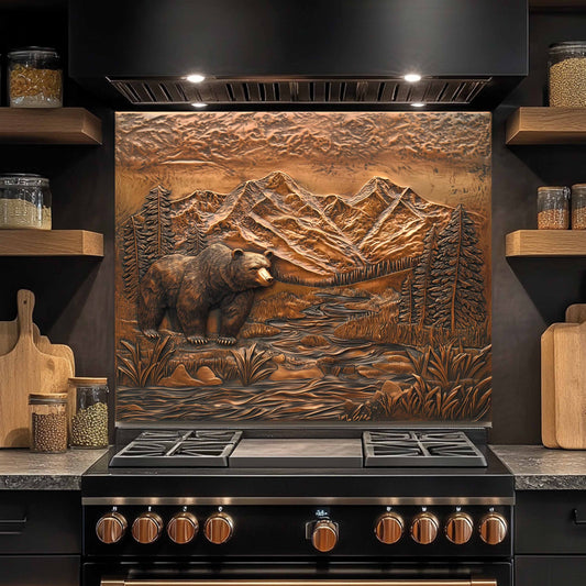 River Watch Tempered Glass Backsplash – Bear and Mountain Kitchen Splashback