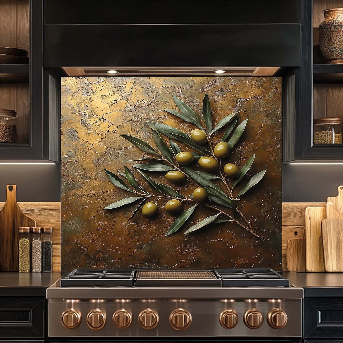 Olive Grove – Tempered Glass Backsplash for Kitchen Stove | Olive Branch Backsplash