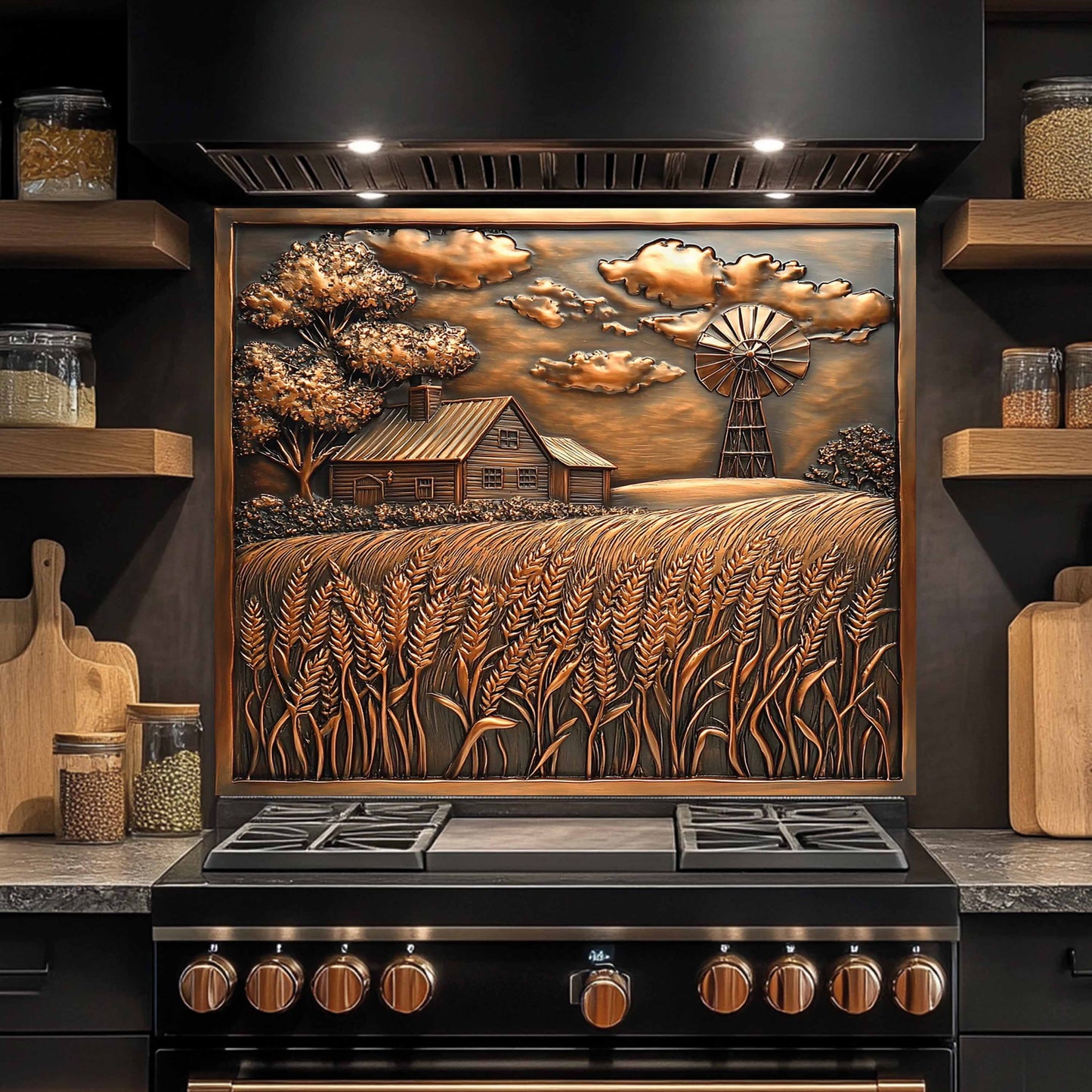 Harvest Hills Tempered Glass Backsplash – Copper Look Farmhouse Kitchen Backsplash