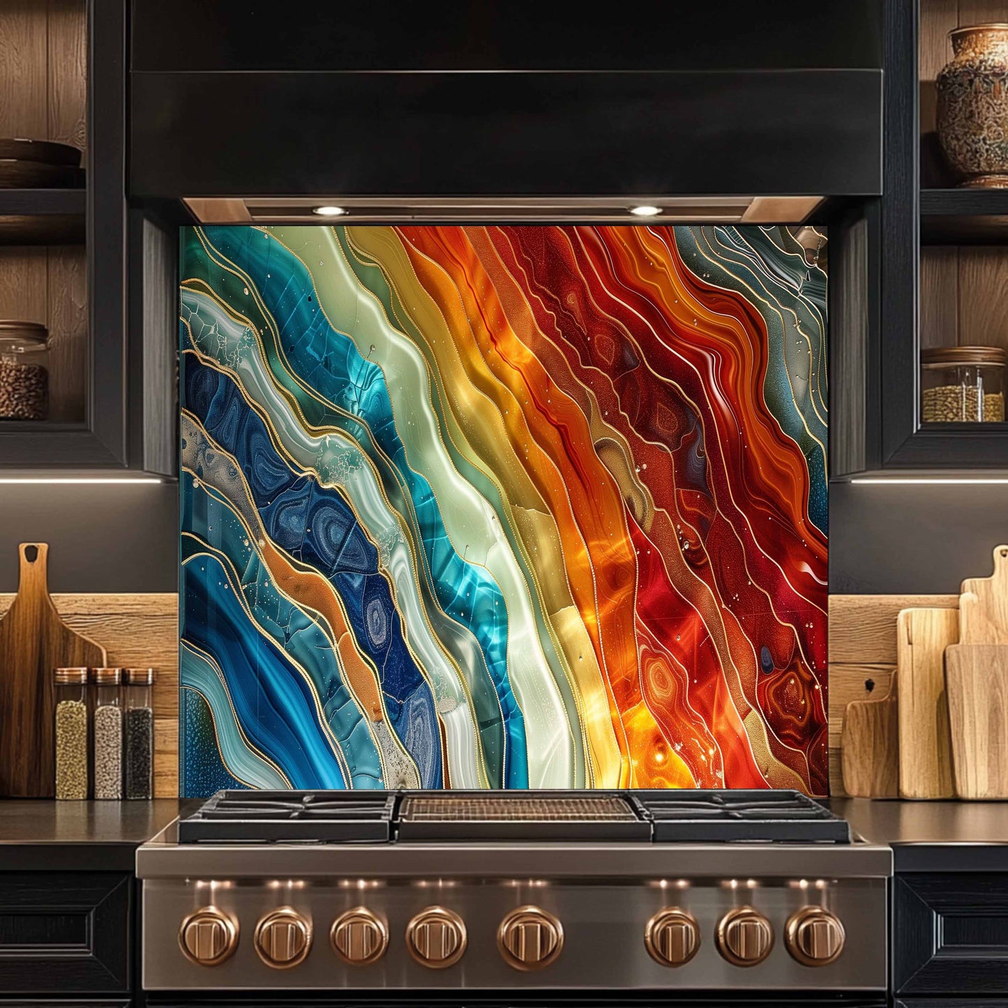 Tempered Glass Backsplash for Kitchen – Lava & Ocean Waves