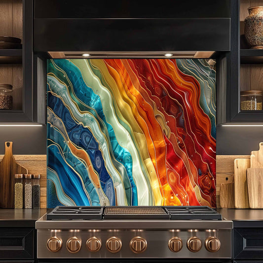 Tempered Glass Backsplash for Kitchen – Lava & Ocean Waves