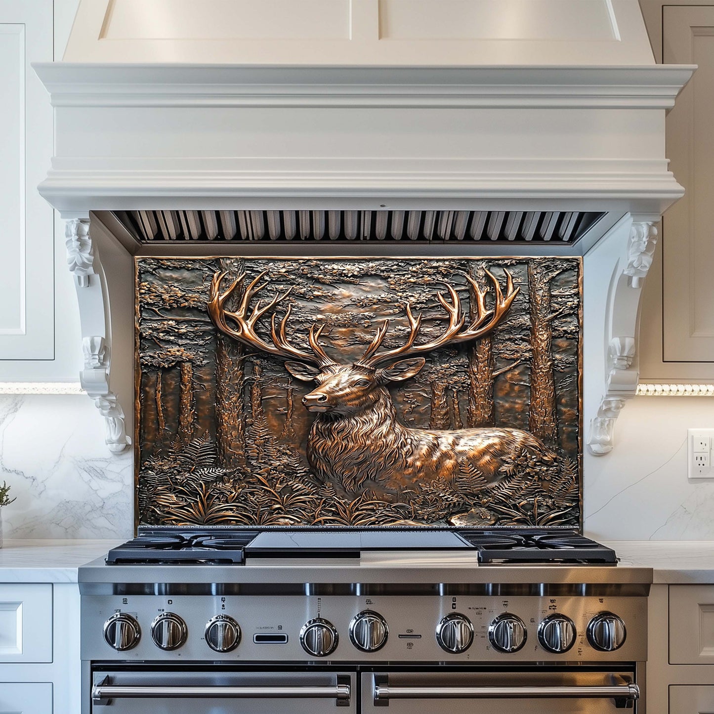 Copper Look Deer Tempered Glass Backsplash – Rustic Nature Kitchen Backsplash