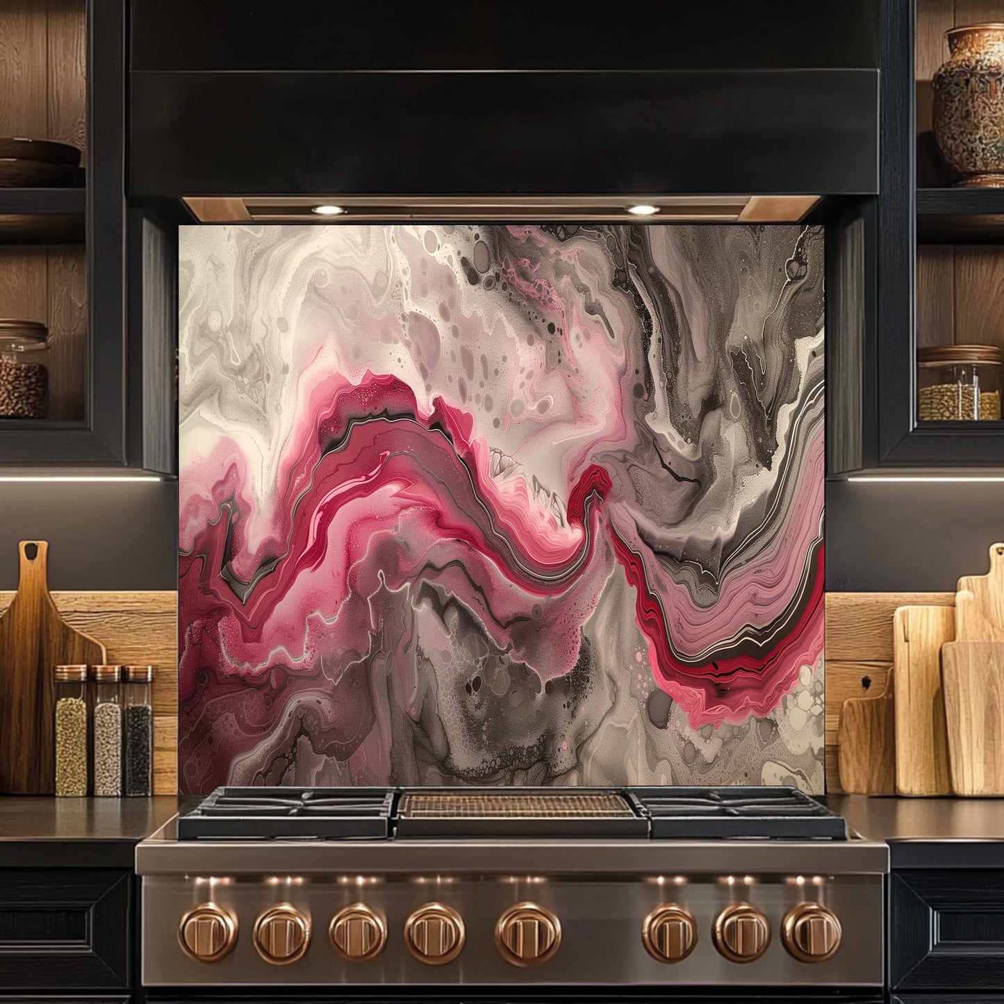 Tempered Glass Backsplash – Raspberry Smoke Flow