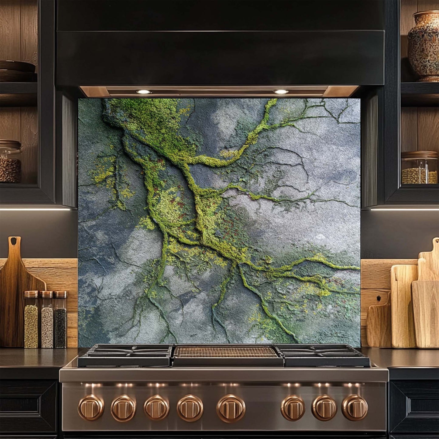 Moss Veins – Tempered Glass Backsplash for Kitchen | Organic Urban Backsplash