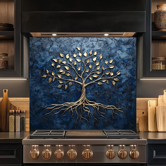 Golden Roots Tempered Glass Backsplash – Kitchen Backsplash for Stove