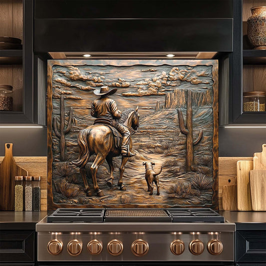 Desert Trail – Tempered Glass Backsplash with Cowboy and Dog | Western Backsplash (Copy)