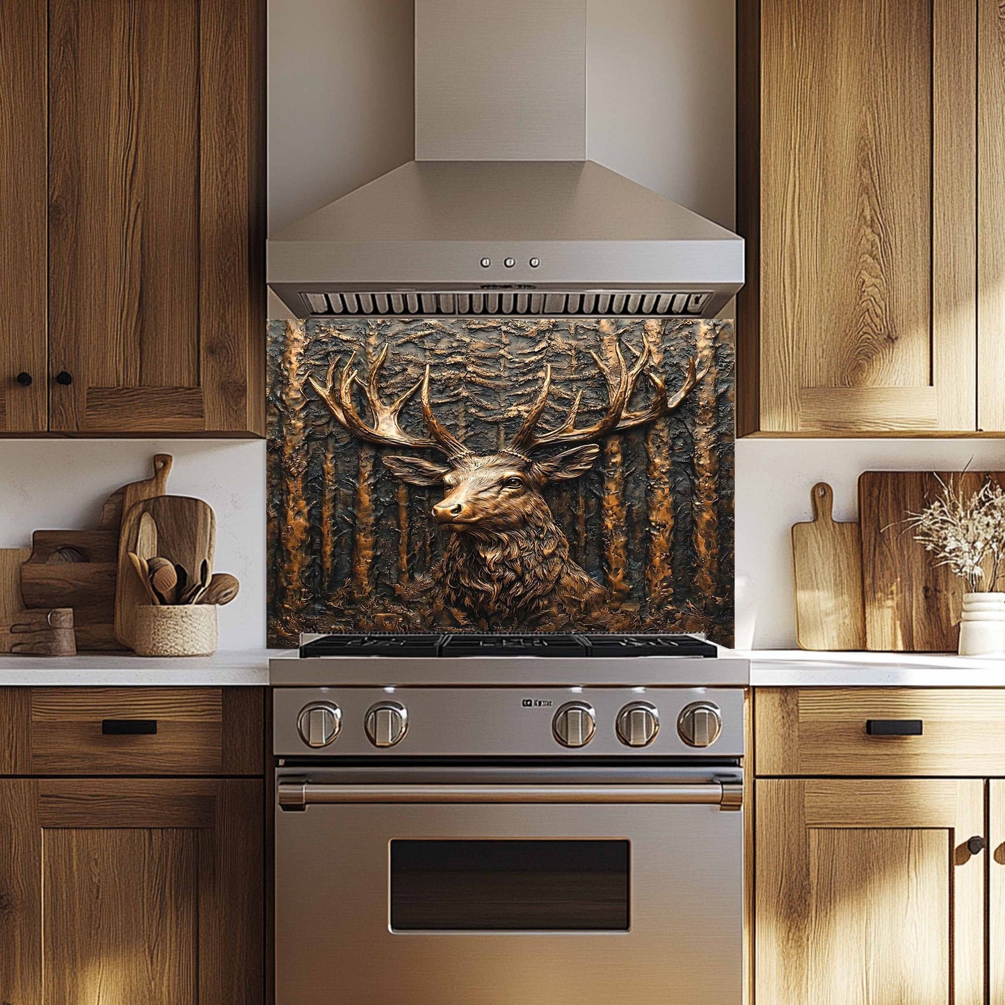 Copper Look Elk Tempered Glass Backsplash – Kitchen Backsplash for Farmhouse, Lodge and Cabin