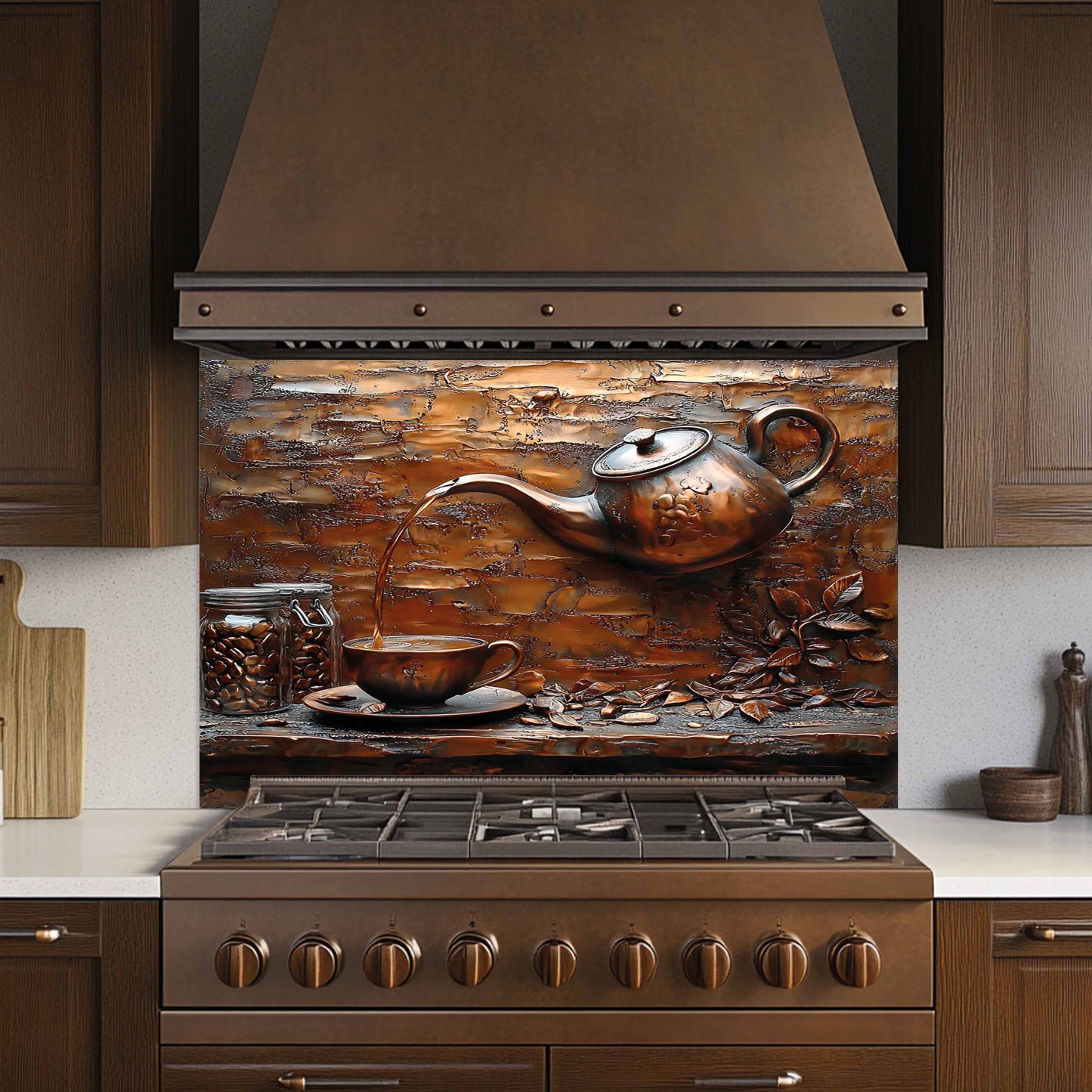 Copper Look Brew Tempered Glass Backsplash – Rustic Kitchen Backsplash Behind Stove