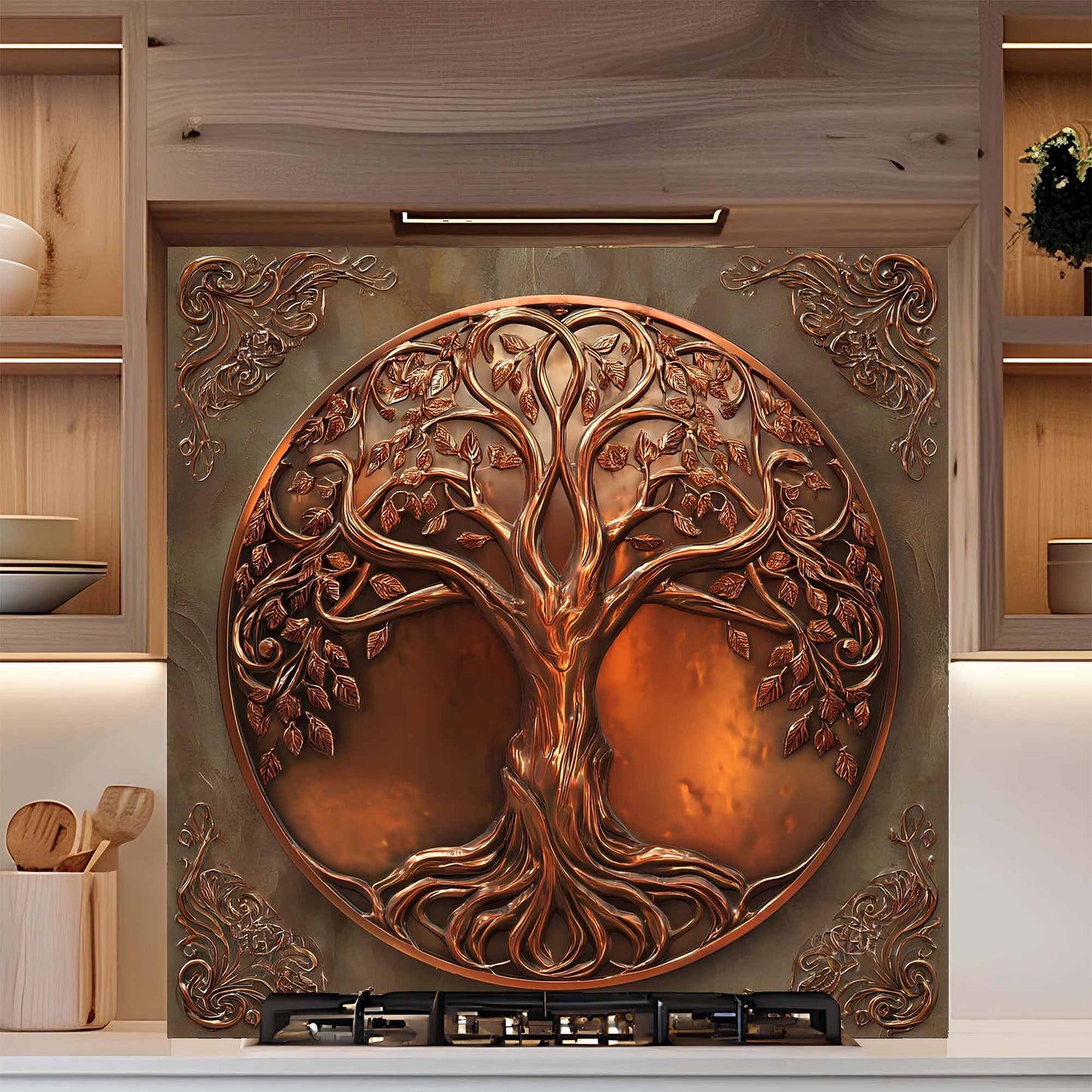Copper Tree Tempered Glass Backsplash – Kitchen Backsplash Behind Stove