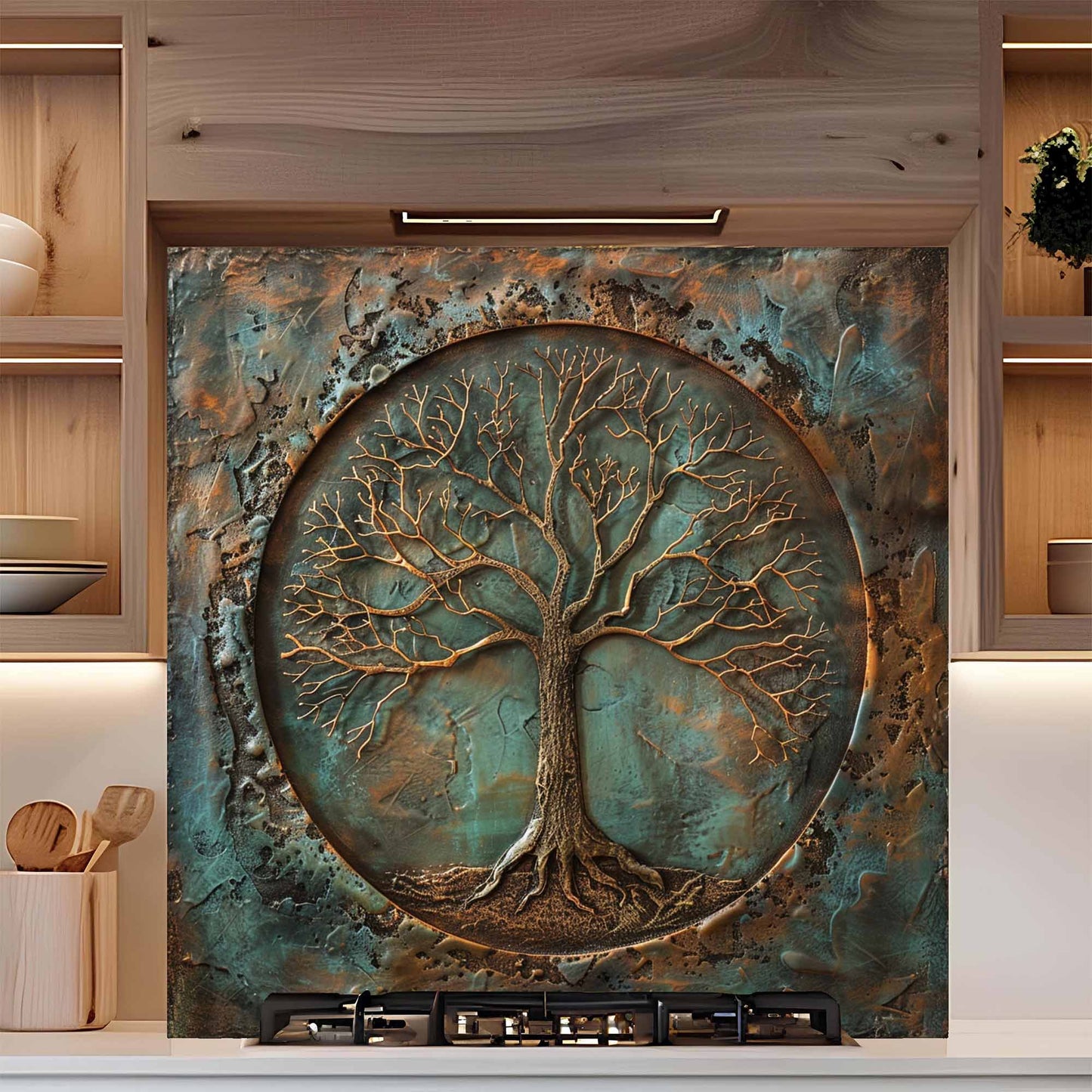 Verdigris Copper Look Tempered Glass Backsplash – Kitchen Backsplash Behind Stove