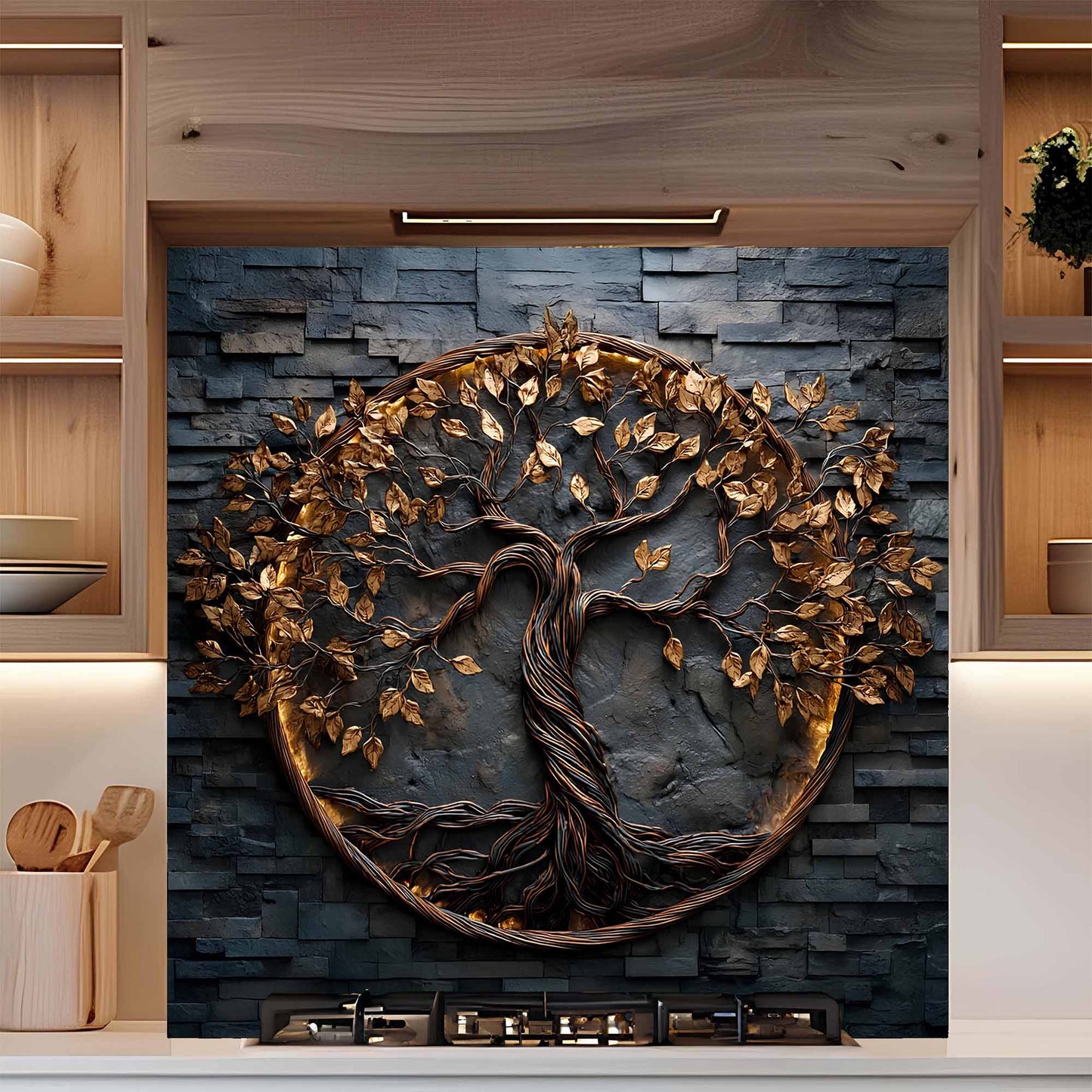 Luminous Ring Tree Glass Backsplash – Tempered Glass Backsplash for Stove