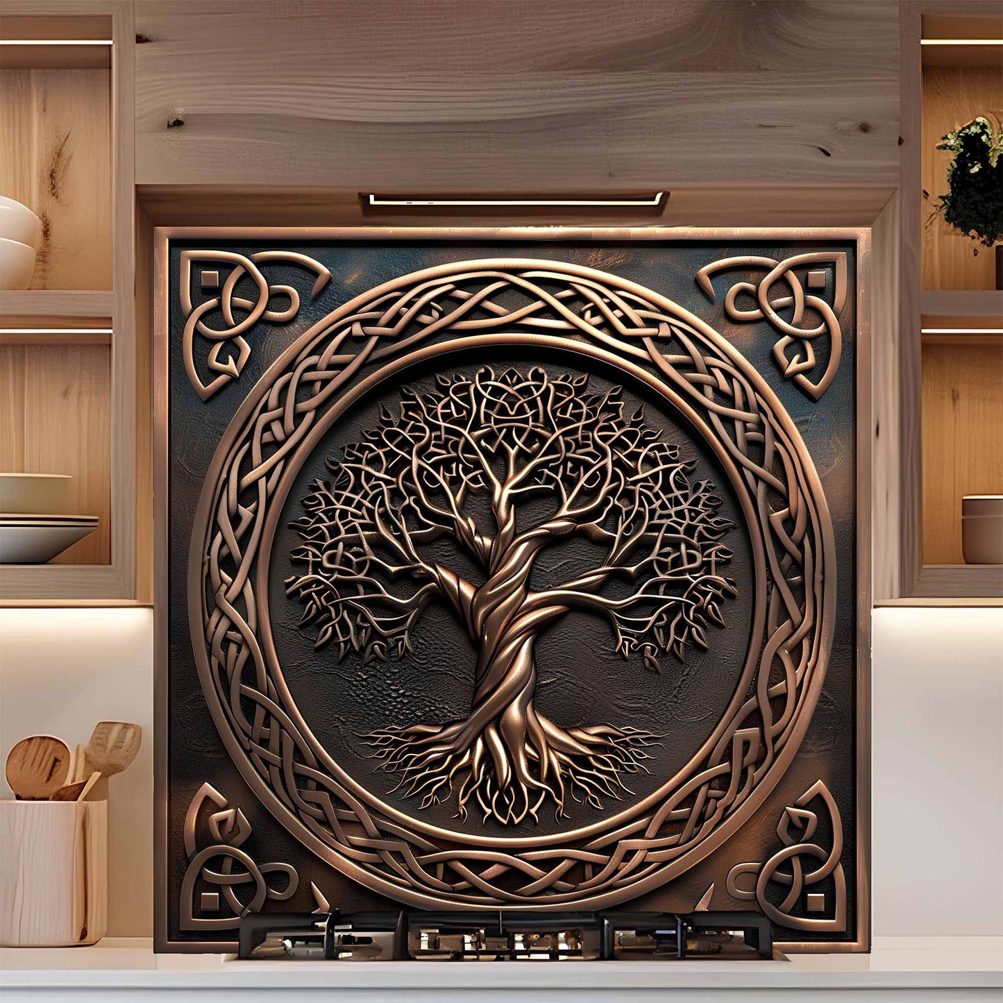 Braided Roots Tree Tempered Glass Backsplash – Kitchen Backsplash for Stove