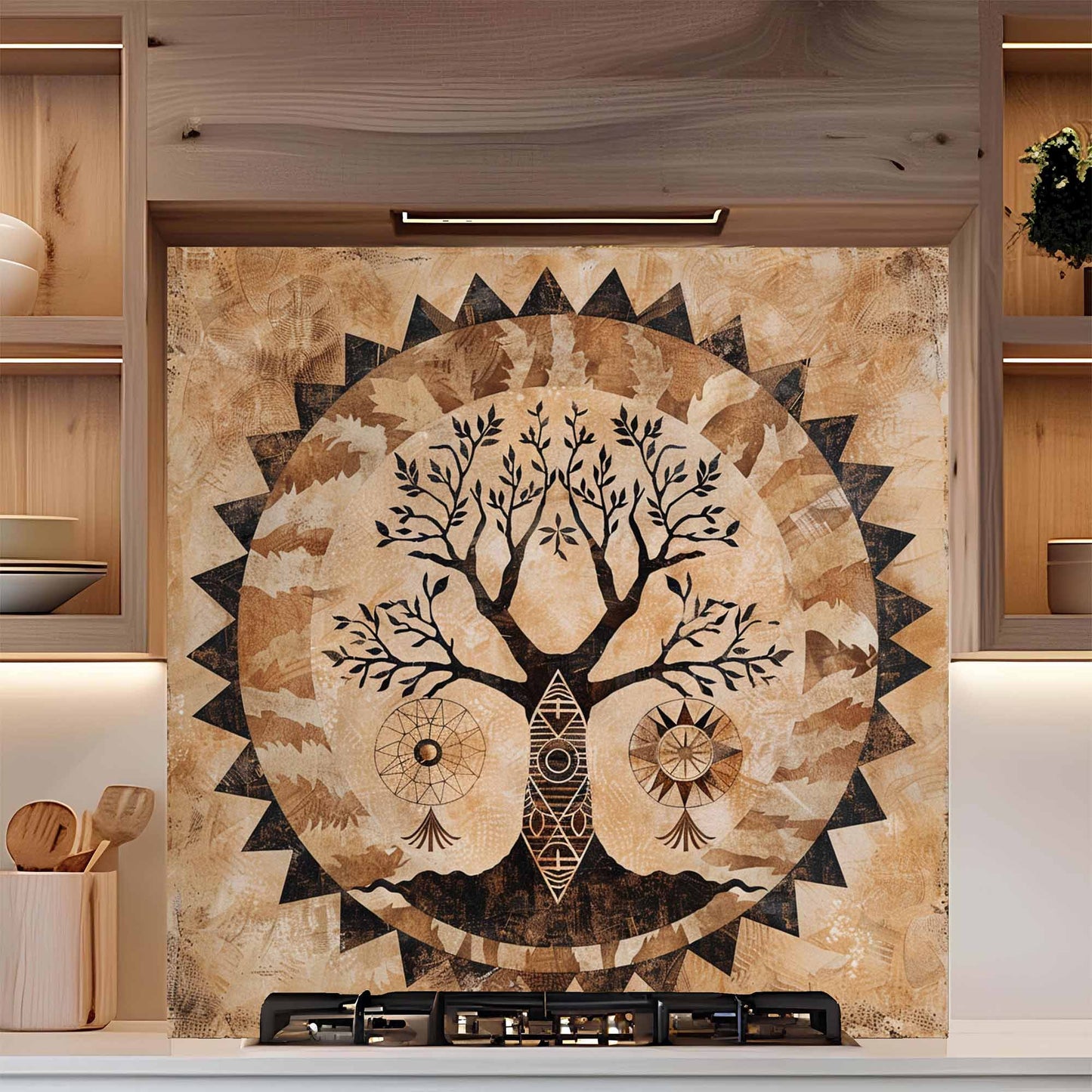 Sacred Roots Tempered Glass Backsplash –  Trible Tree of Life Kitchen Backsplash