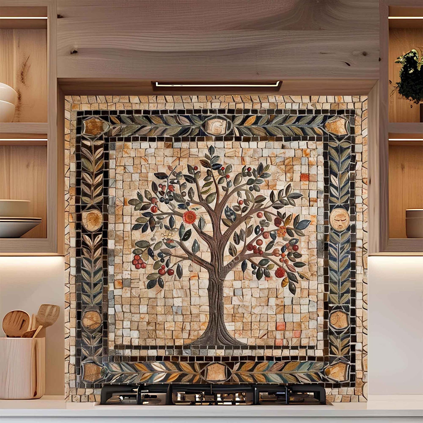 Fruit Mosaic Tempered Glass Backsplash –  Tree of Life Kitchen Backsplash