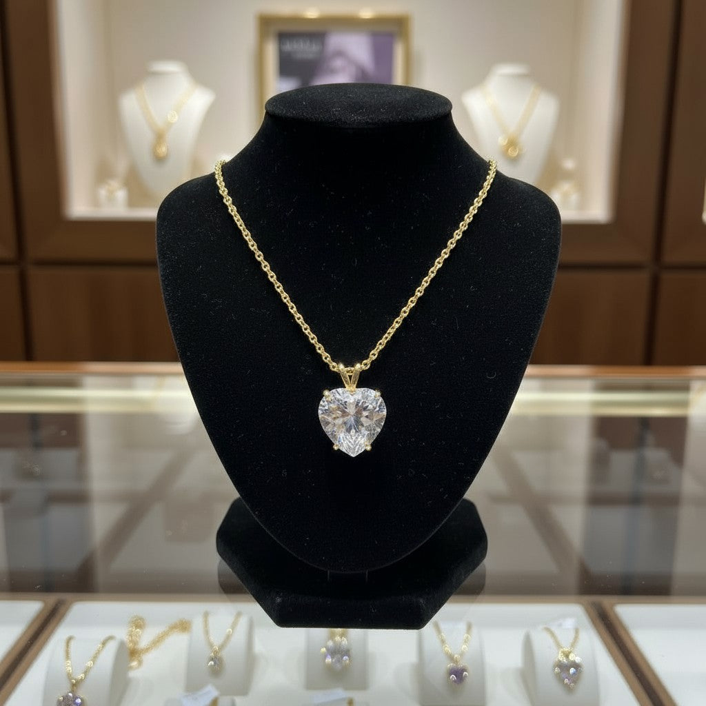 Cherished Memories Pendant<br>Heart Checkered Cut Cremation • 15mm