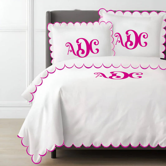 Monogram Allena 400TC Cotton Scallop Embroidery Sateen Solid Duvet Cover Set