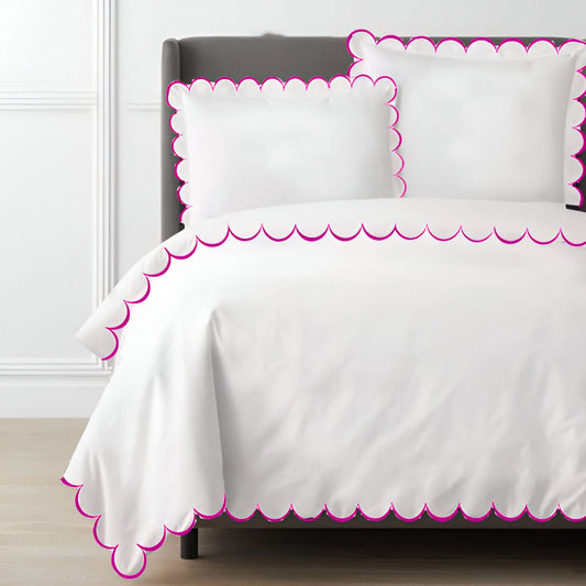Allena 400TC Cotton Scallop Embroidery Sateen Solid Duvet Cover Set