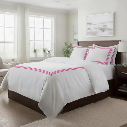 400TC Cotton Triple Embroidery Sateen Solid Duvet Cover Set