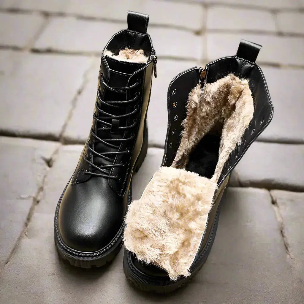 Black Leather Winter Boots for Women | British Martin Style