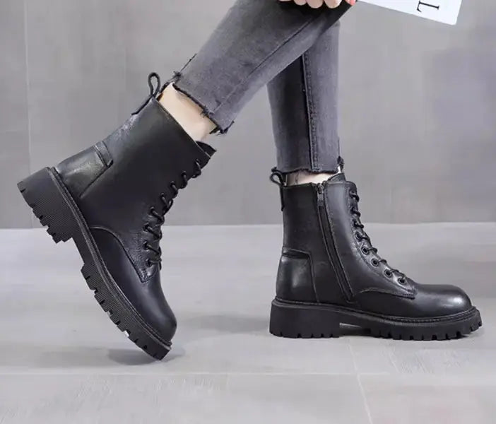 Black Leather Winter Boots for Women | British Martin Style