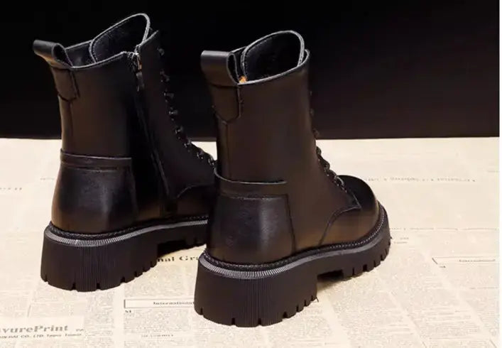 Black Leather Winter Boots for Women | British Martin Style