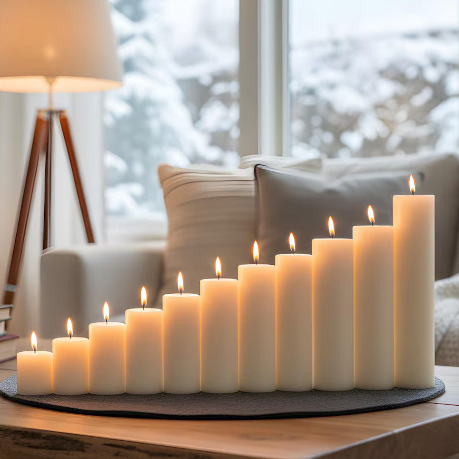 Candle Symphony 11 Piece White-Beeswax Pillar Set 3-Inch Diameter