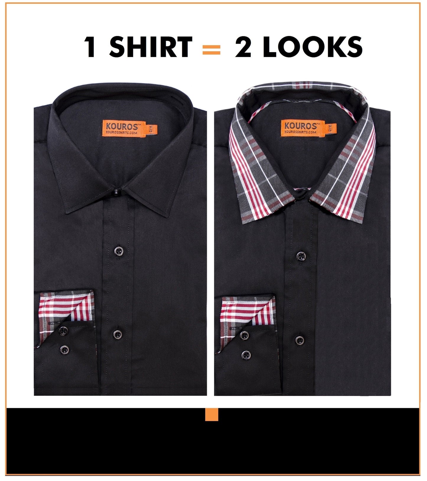 Men's Slim Fit Cotton Dress Shirt - Black Semi-Spread Collar