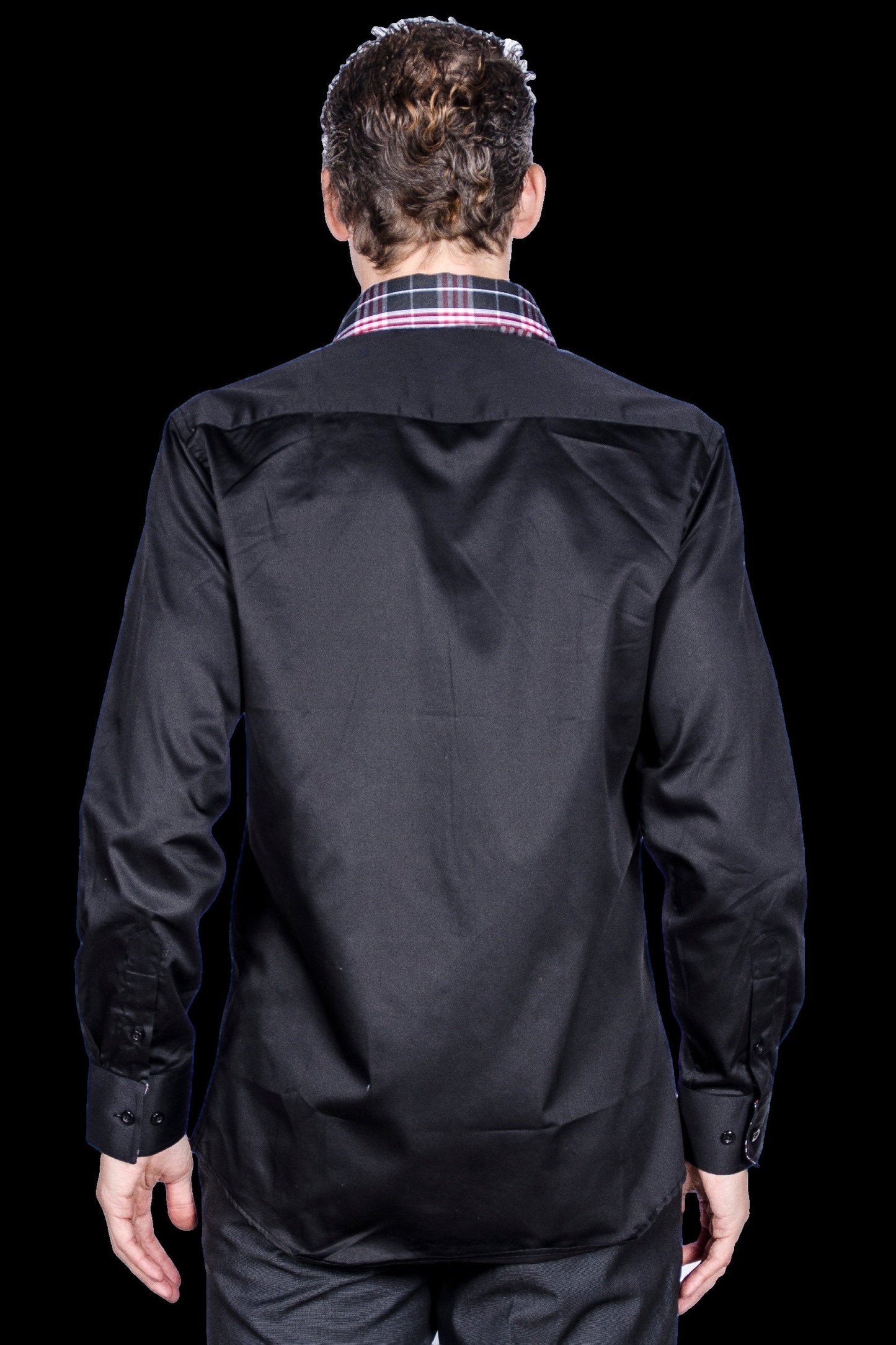 Men's Slim Fit Cotton Dress Shirt - Black Semi-Spread Collar