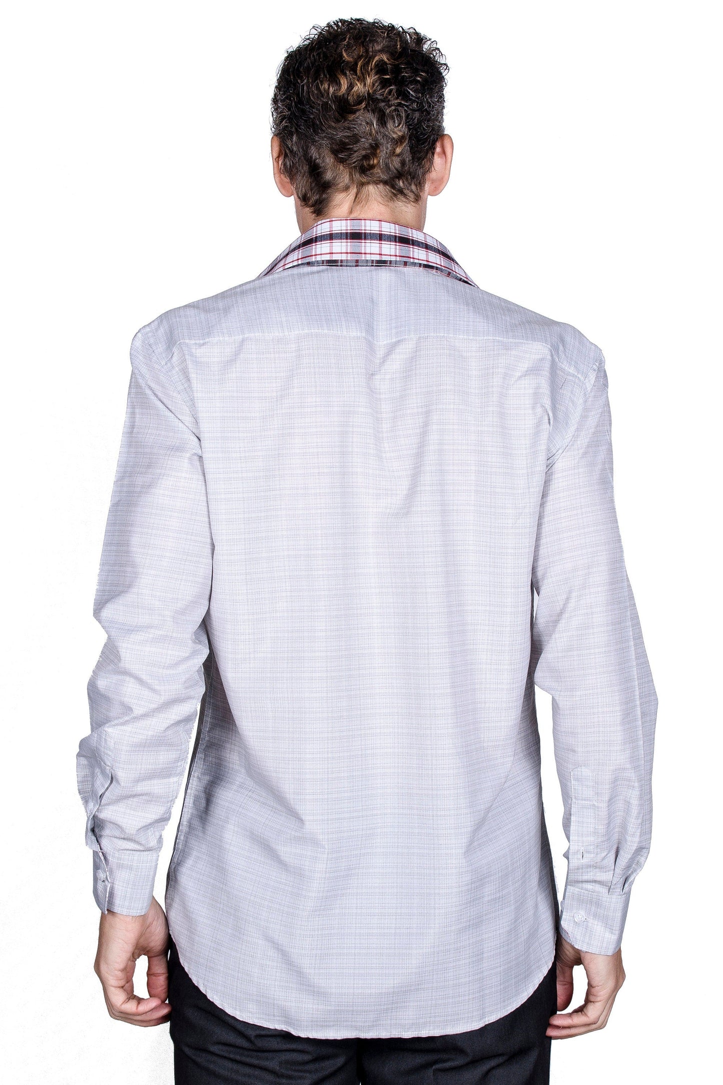 Men's Light Gray Slim Fit Cotton Dress Shirt with Collar Cover