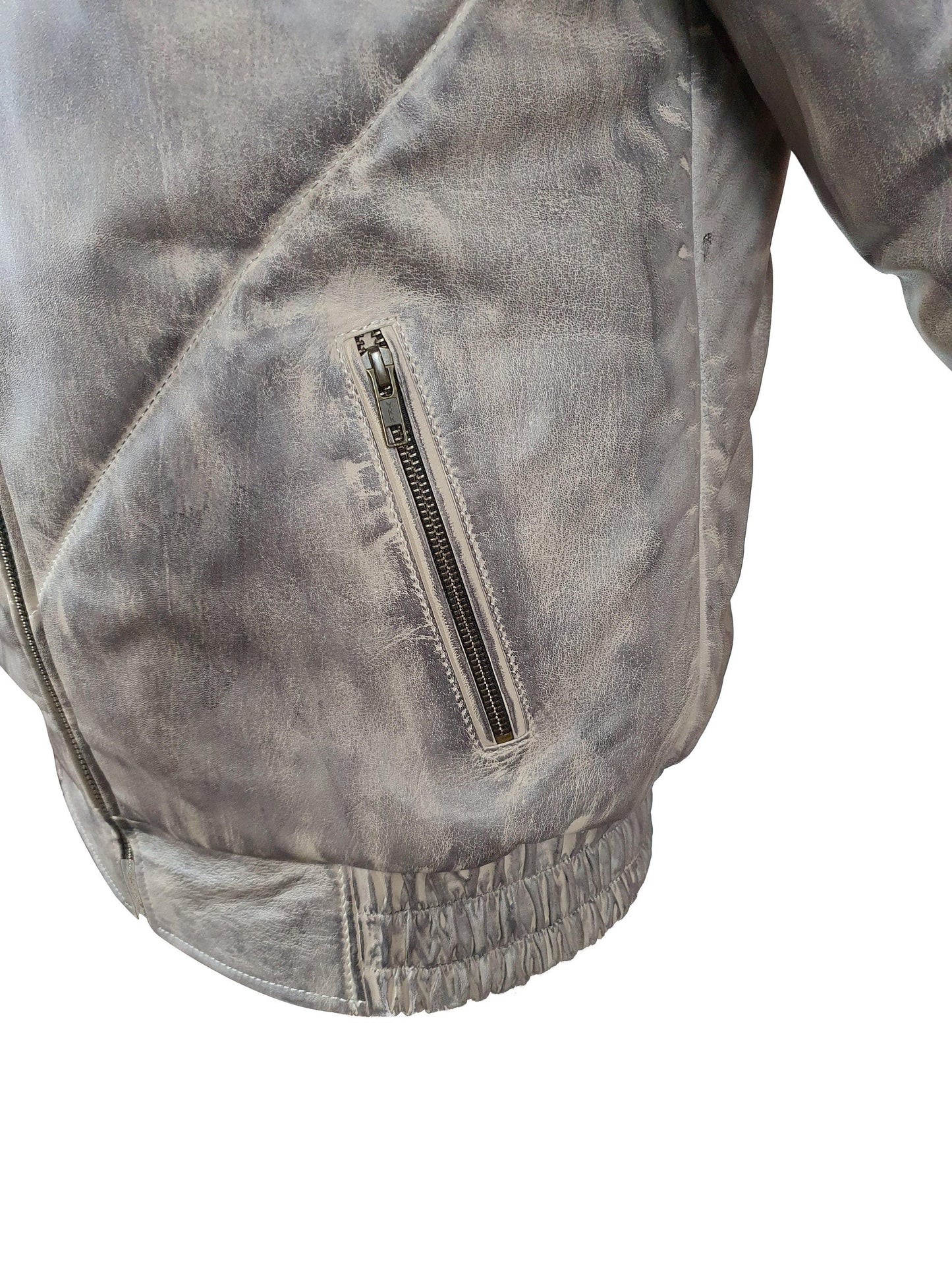 Handmade Casper's V-Bomber Style Puffer Winter Leather Jacket With White Fox Fur Collar