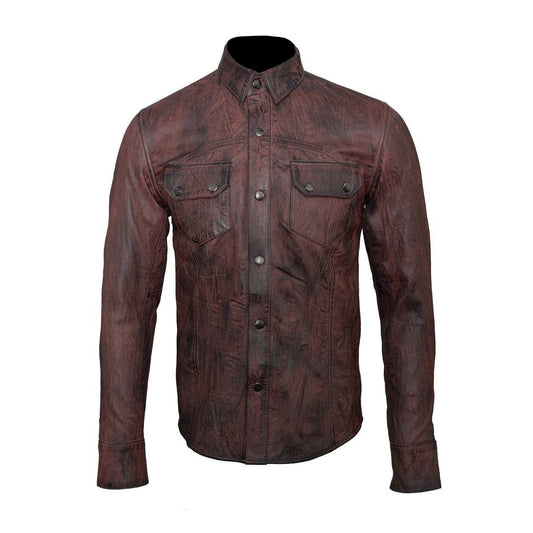 Handmade  Distressed Brown Leather Shirt