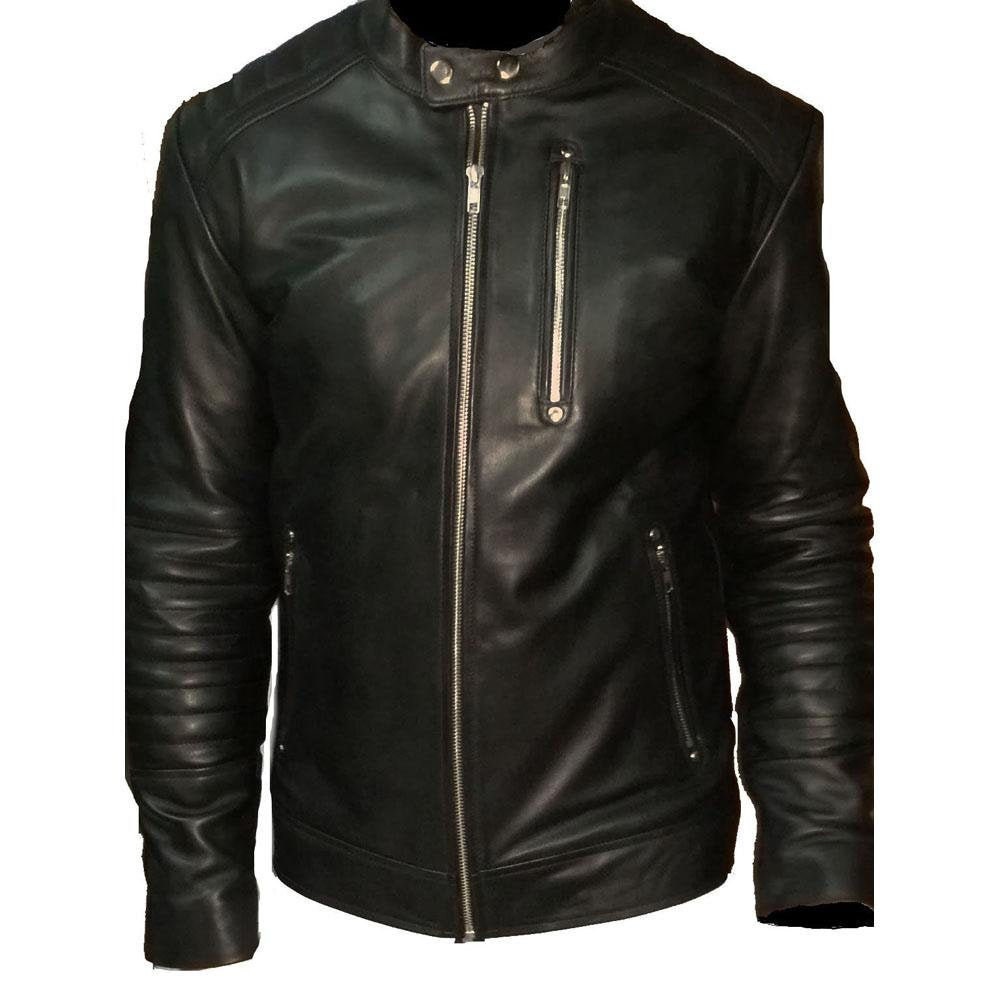 Handmade Black Moto Style Jacket With Shoulder And Arm Patches