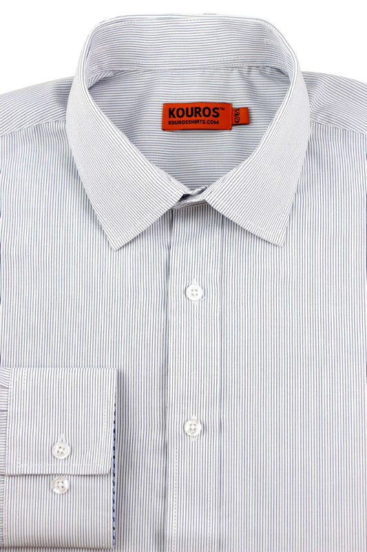 Men's Slim Fit Cotton Dress Shirt: Deep Blue Bar Plaid