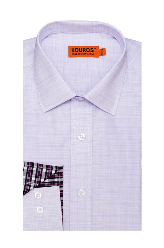 Men's Premium Designer Modern Slim Fit Dress Shirt, Lilac, matching collar cover