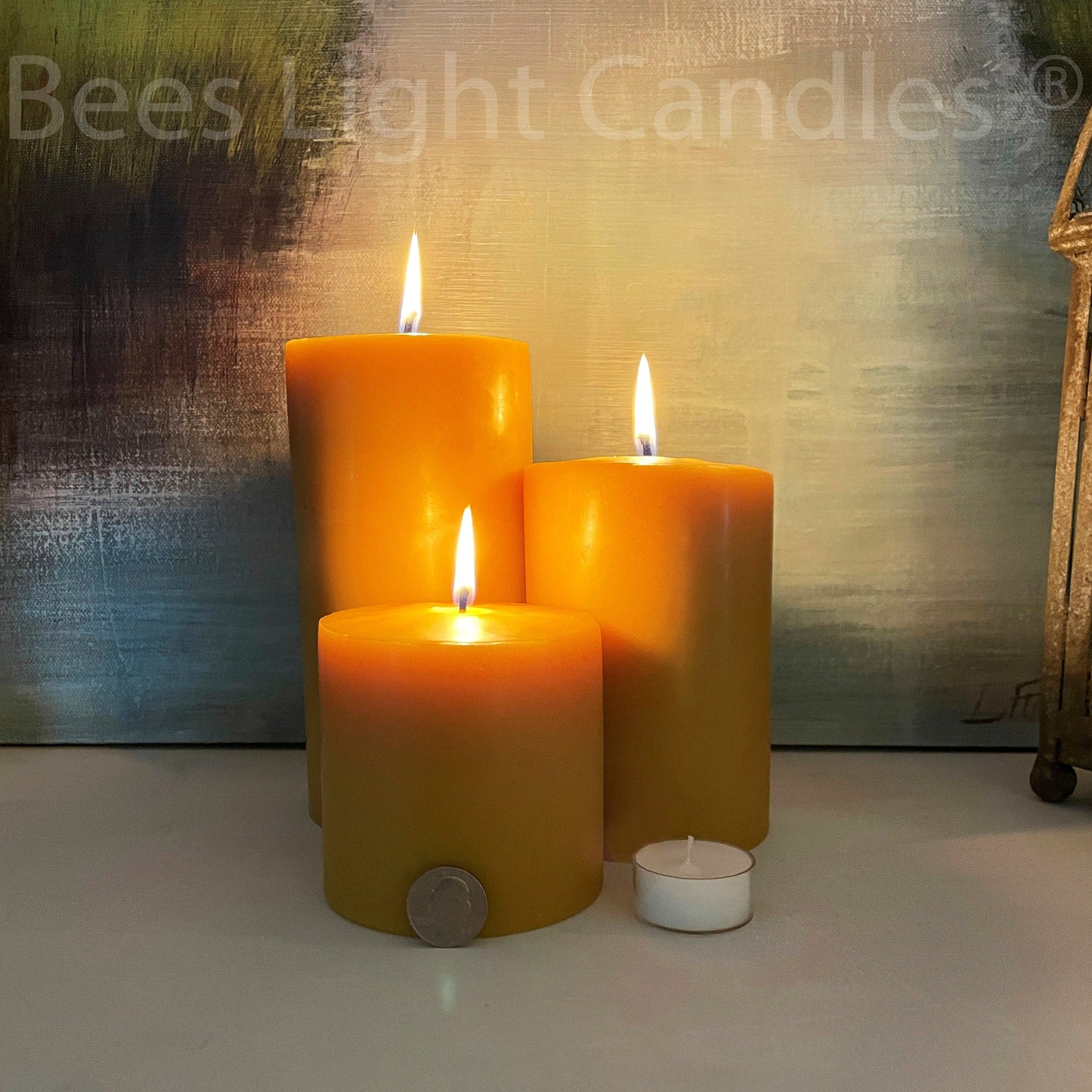 4 Inch Wide Beeswax Pillar Candle Set of 4x4+4x6+4x8
