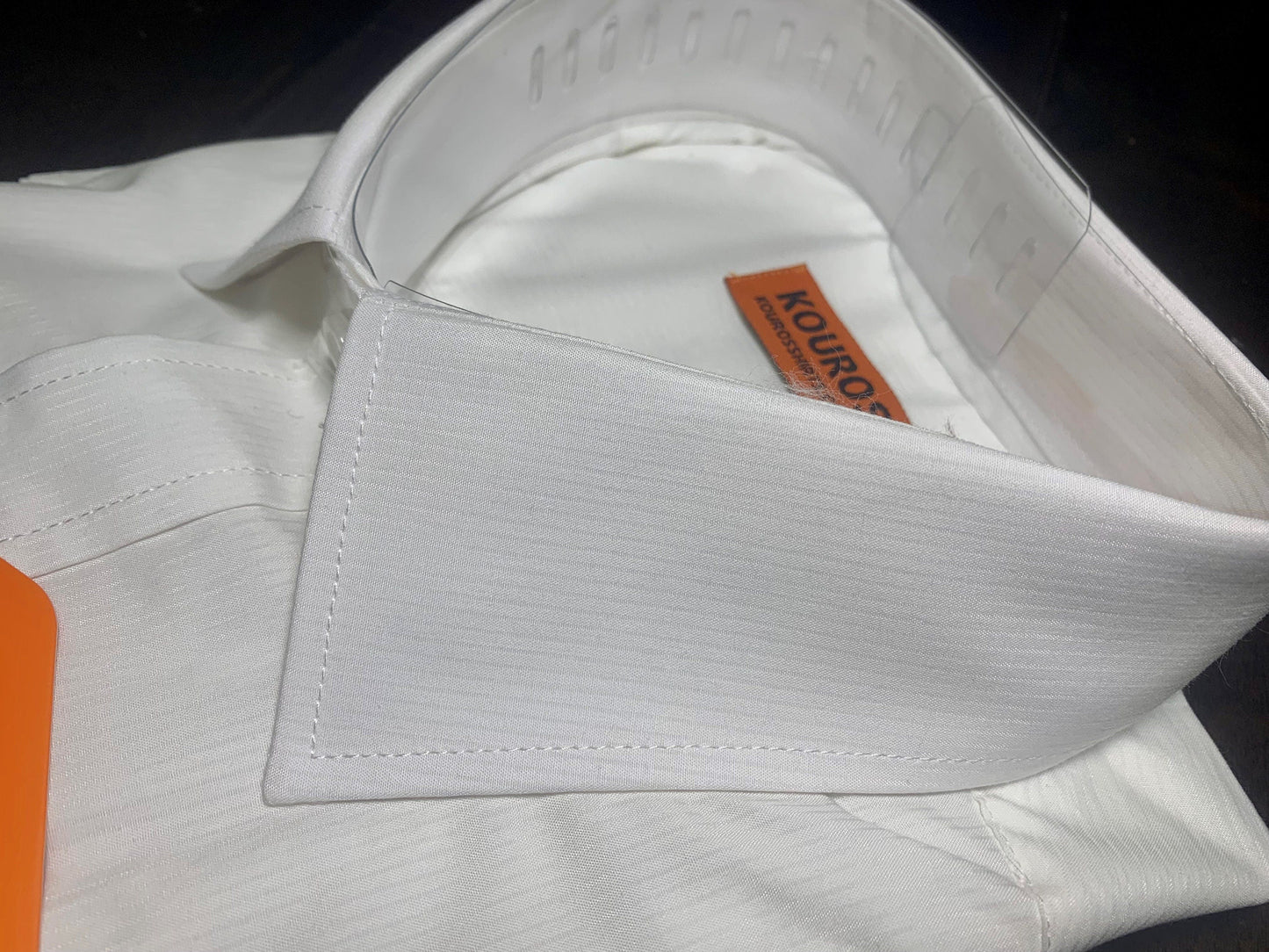 Men's White Cotton Slim Fit Dress Shirt with Collar Cover