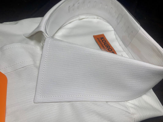 Men's White Cotton Slim Fit Dress Shirt with Collar Cover