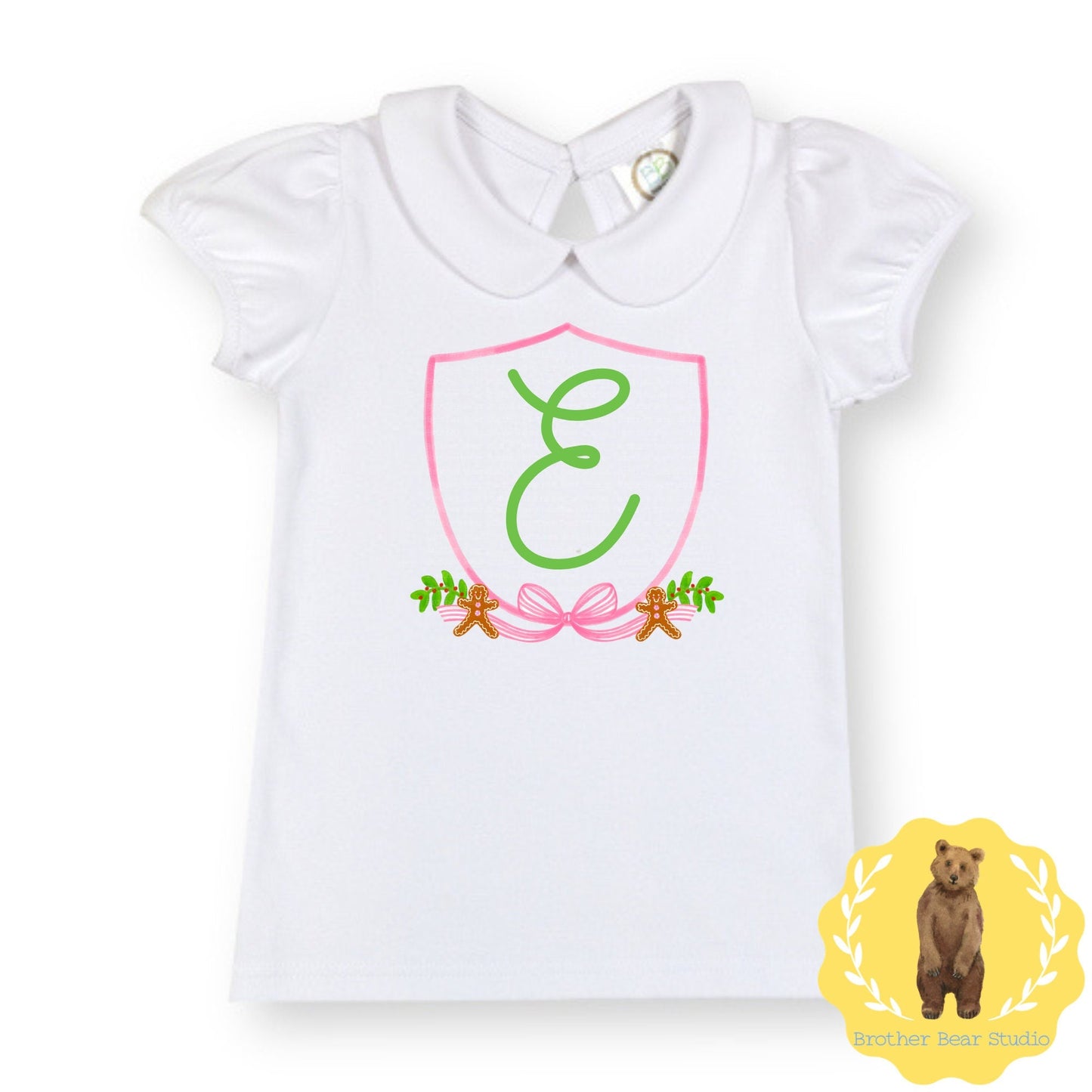 Pink Crest with Gingerbread Peter Pan Collar Tee | Girls | Short Sleeve | Holiday | Long Sleeve |