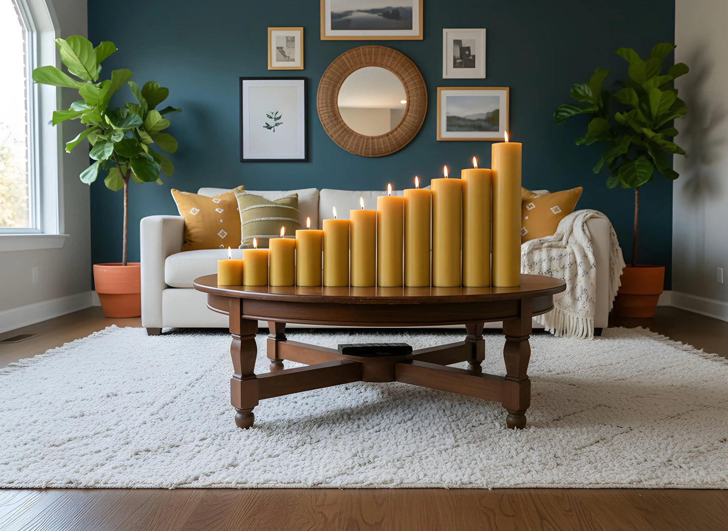 Candle Symphony 11 Piece Yellow-Beeswax Pillar Set 3-Inch Diameter