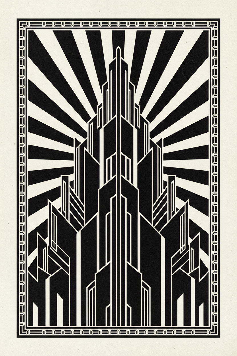 1930s Art Deco black and white geometric wall art print