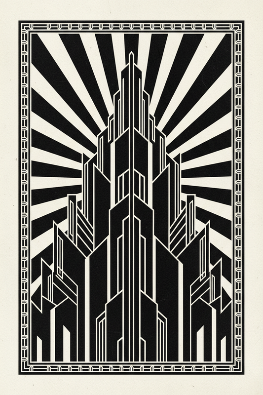 1930s Art Deco black and white geometric wall art print