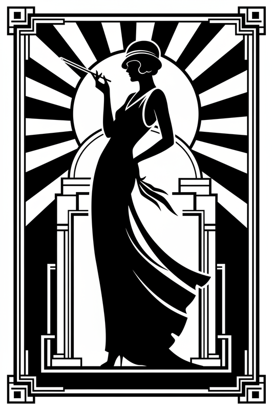 1930s Art Deco elegant woman silhouette in black and white