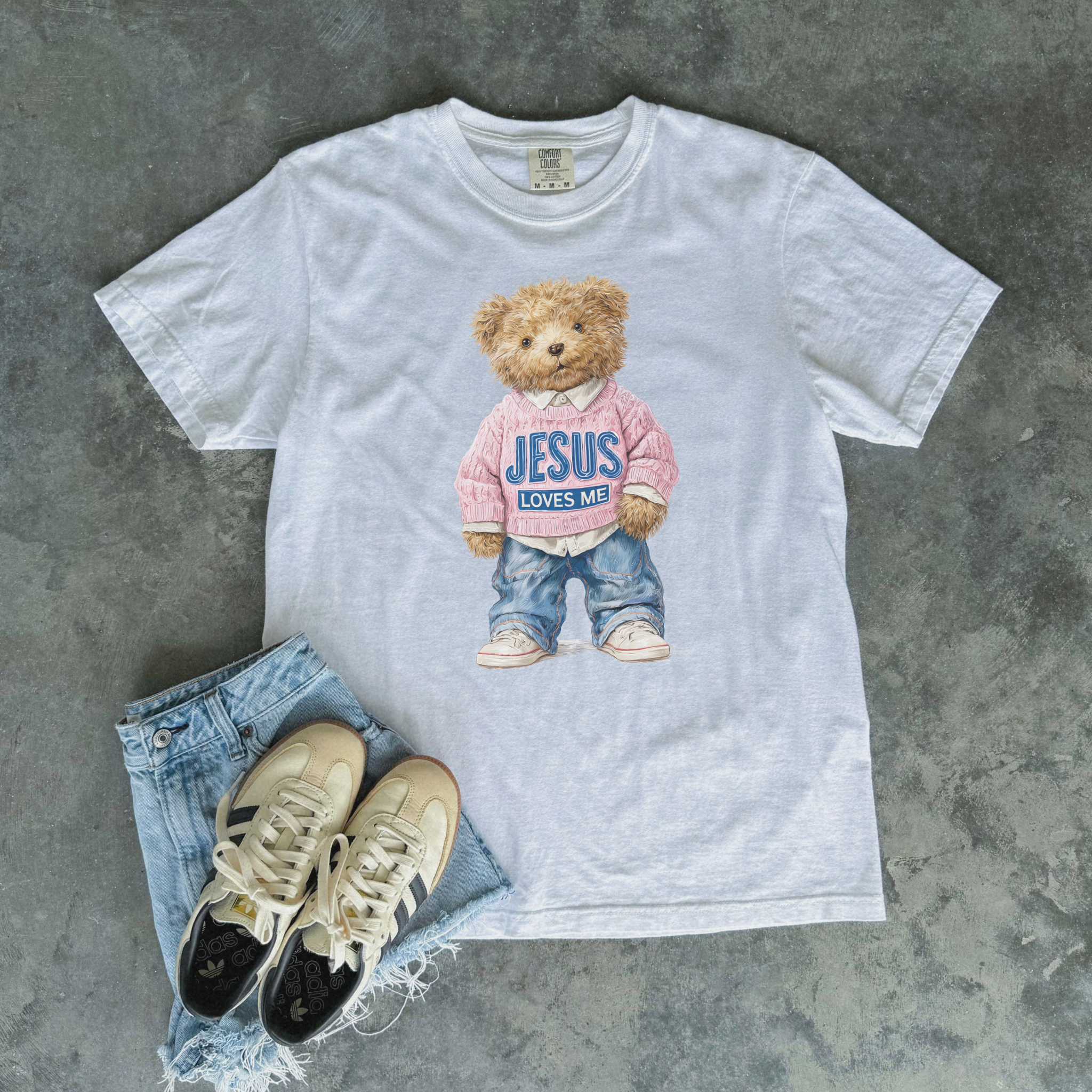 Jesus Loves Me Teddy Bear Graphic Tee | Faith-Inspired