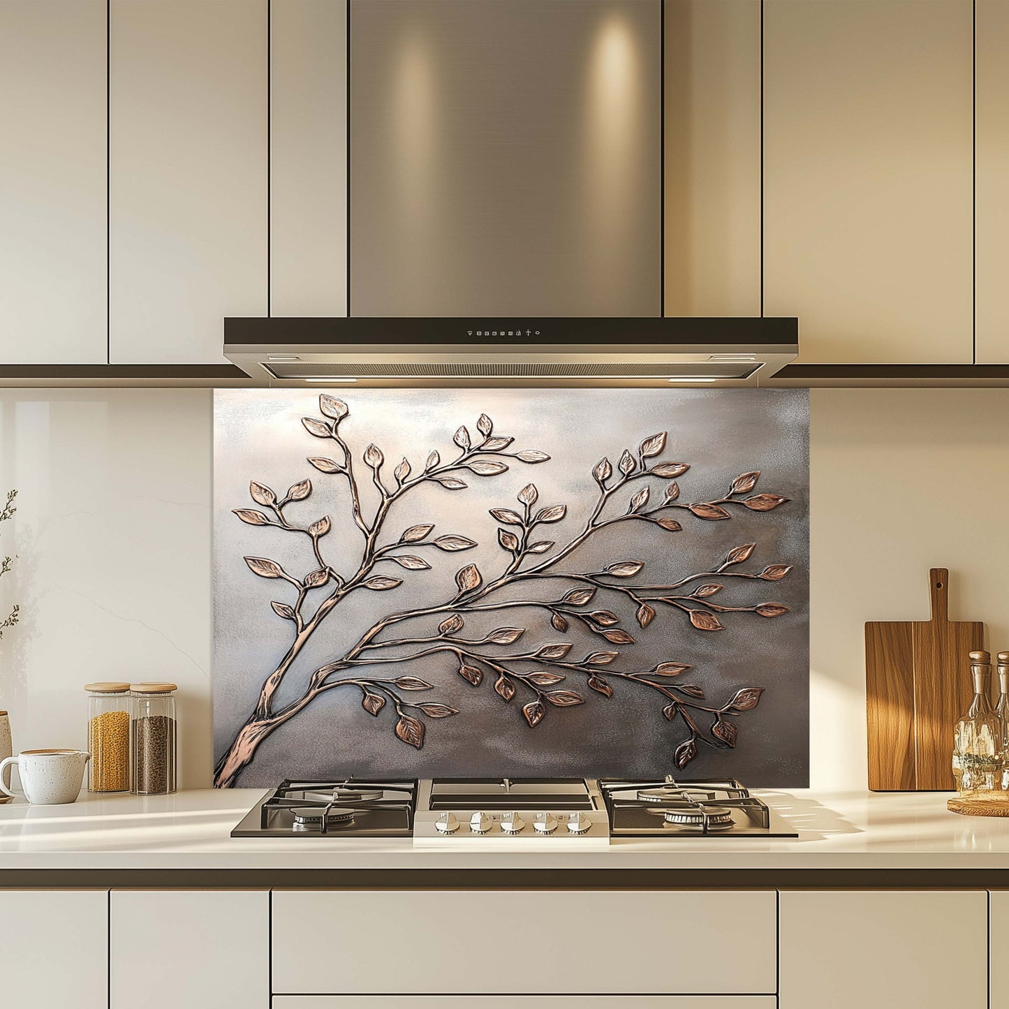 Silver Look Branches Tempered Glass Backsplash – Backsplash for Kitchen