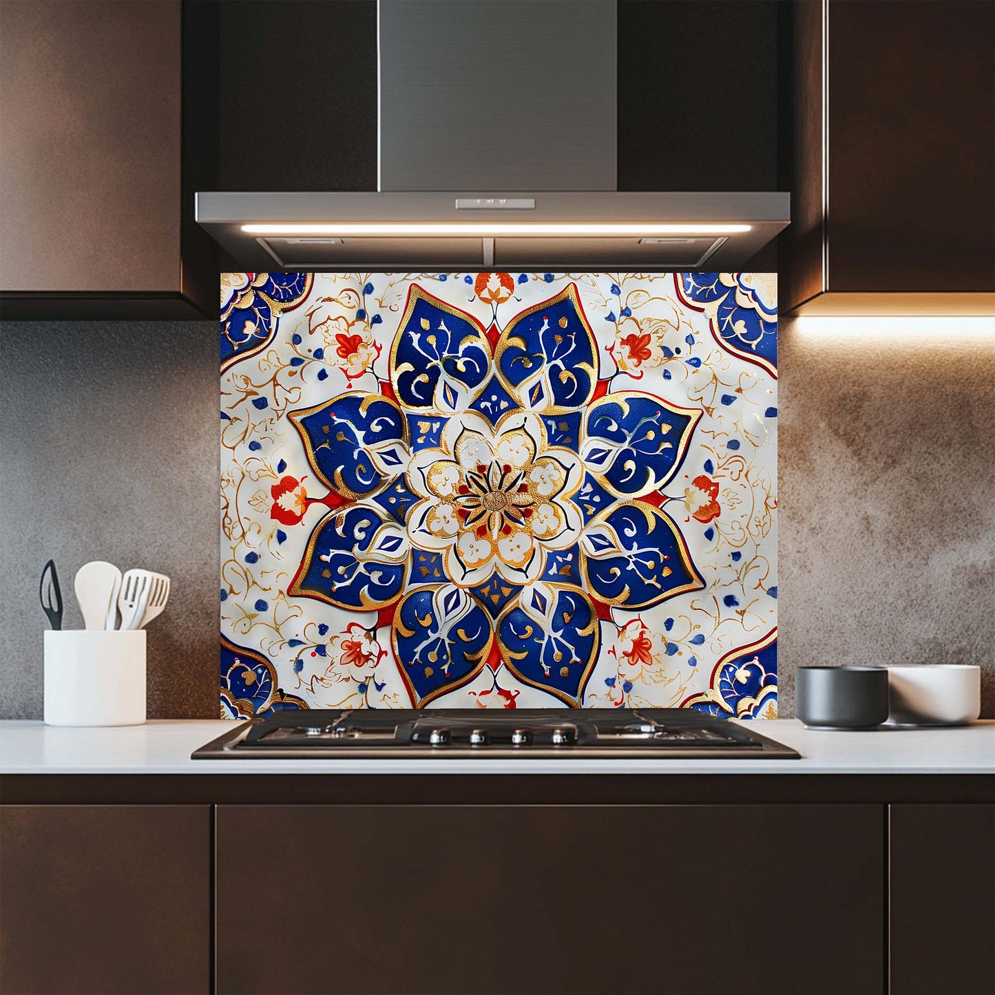 Oriental Blossom – Tempered Glass Backsplash for Kitchen – Mandala Kitchen Splashback